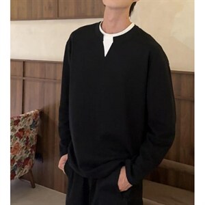 网图现货假两件T恤百搭宽松拼色V领圆领免烫情侣百搭纯棉CT88/P40图片