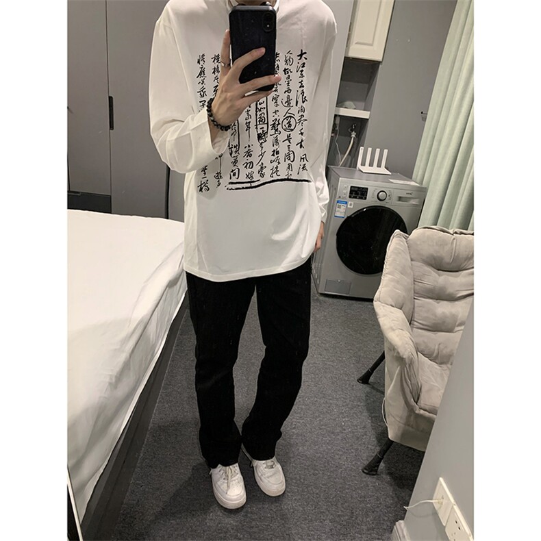 现货已做版权秋冬打底潮书法重磅文字宽松长袖男WY19-P30控48，男装卫衣，星座205-5