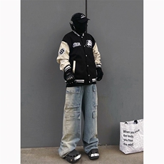 B221美式ins高街暗黑小众渐变色宽松工装牛仔裤LK23143-P80控108，男装牛仔裤，电商B221