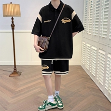 夏款青少年拼接半袖运动休闲套装印花Polo衫男女6621-P75控价108，男装Polo衫，电商A441-1