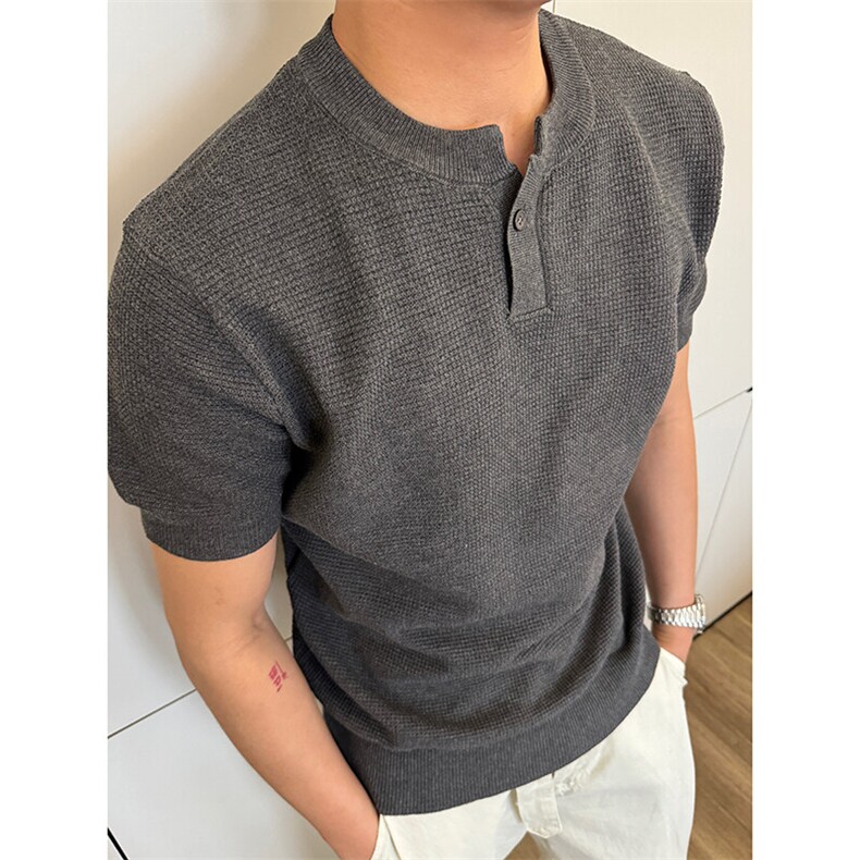 针织短袖V领Polo薄款波罗纹77090-P55,男装Polo衫,电商D342