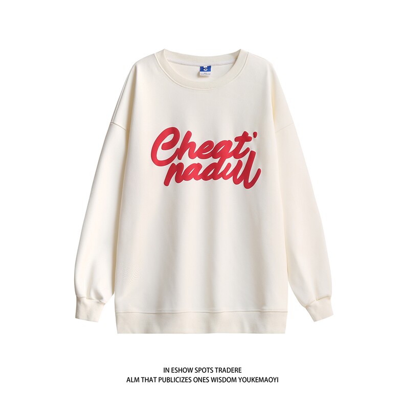 白底秋装宽松圆领大码长袖套头卫衣男装发泡印花情侣外套S235-P48,女装短外套,电商A233-2