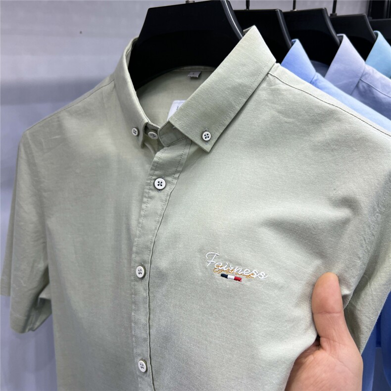 FN824801钱塘2020-1夏季新款宽松男士短袖衬衣简约纯色衬衫P60,男装衬衫,钱塘207-1