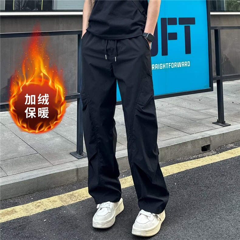 秋冬加绒新款宽松直筒男街头伞兵弯刀裤薄款百搭阔腿裤MK107P47,男装卫衣,星座1013-5