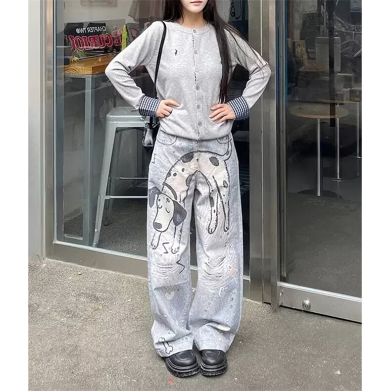 AK1689-P58潮牌3D碎钻打印做旧手绘斑点狗涂鸦牛仔裤,男装牛仔裤,星座617A-2