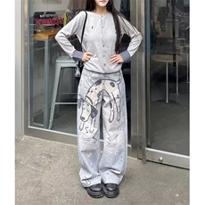 AK1689-P58潮牌3D碎钻打印做旧手绘斑点狗涂鸦牛仔裤，男装牛仔裤，星座617A-2