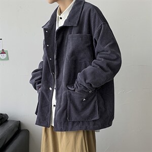 港风情侣灯芯绒夹克外套多口袋工装宽松衬衫潮男女日系 H203/P85图片