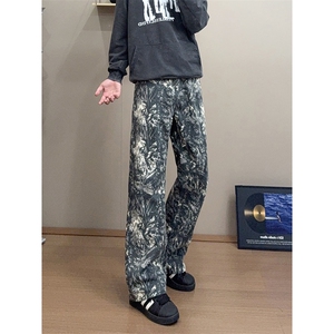 B221 美式ins高街暗黑宽松直筒印花牛仔裤LK25439-特P45控78图片
