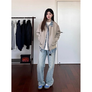 网图有货 美式格纹假两件翻领ma1夹克外套男女A841-P65图片