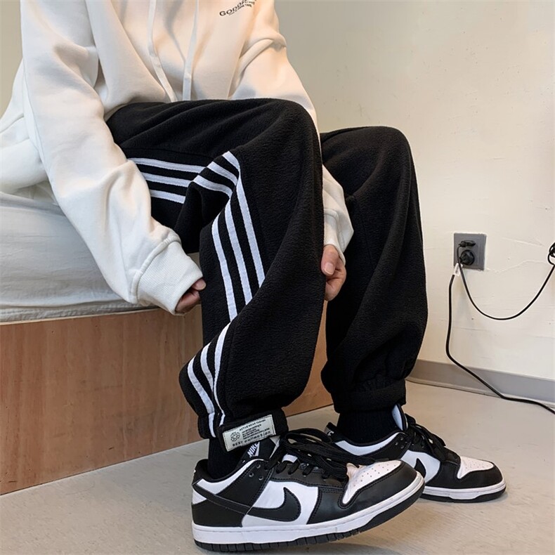 秋冬摇粒绒条纹魔术贴大码束脚休闲裤M~5XLXZ604-KP48-P55控68,男装休闲裤,星座604