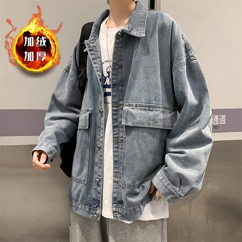 工装牛仔外套男秋冬加绒加厚ins宽松bf港风夹克JK092-P48加绒P68图片