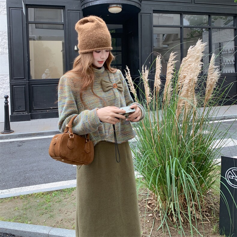 现货手法小香风两件套时尚洋气女装套装加绒加厚保暖轻奢高级感,女装套装/套裙,韩然一族