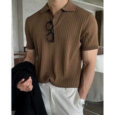 【011】针织polo衫男薄透气冰爽丝短袖线衣坑条t恤A079-925-P34，男装T恤，电商A079
