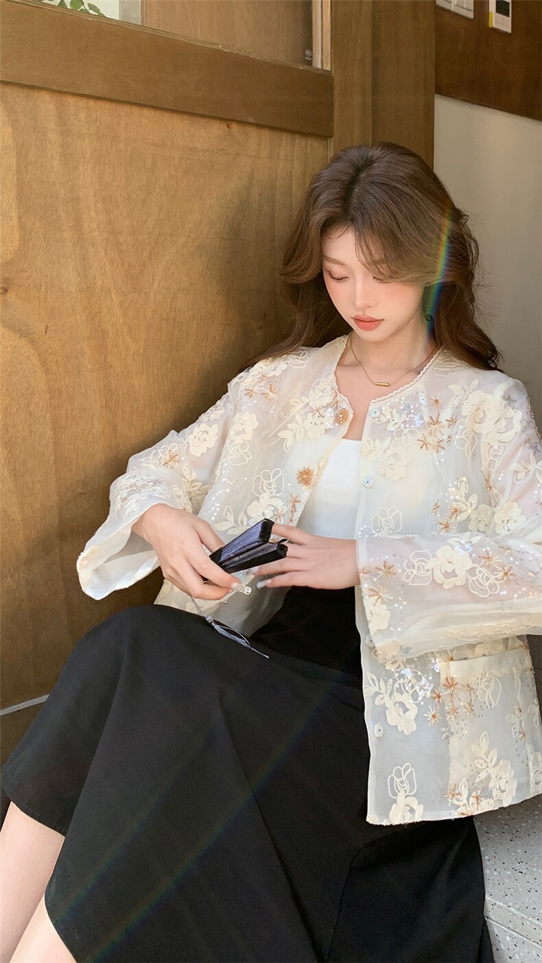 新款上新2025新中式重工亮片刺绣防晒外套女85083-208A-P160-K255,女装短外套,浙宝208A