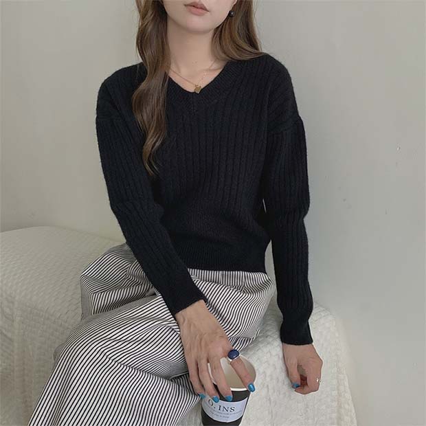 时尚百搭女士羊毛衫V领修身显瘦柔软舒适毛衣,女装羊毛衫,泰沅羊绒