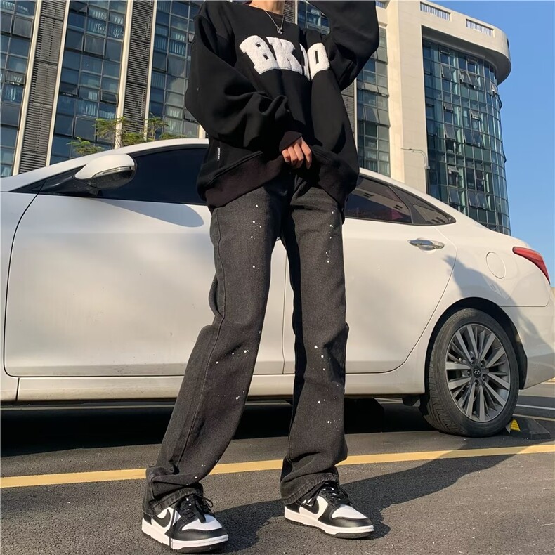 美式高街vibe风刺绣牛仔裤男ins潮牌嘻哈直筒微喇叭长裤NA17P50,男装牛仔裤,星座1116-2