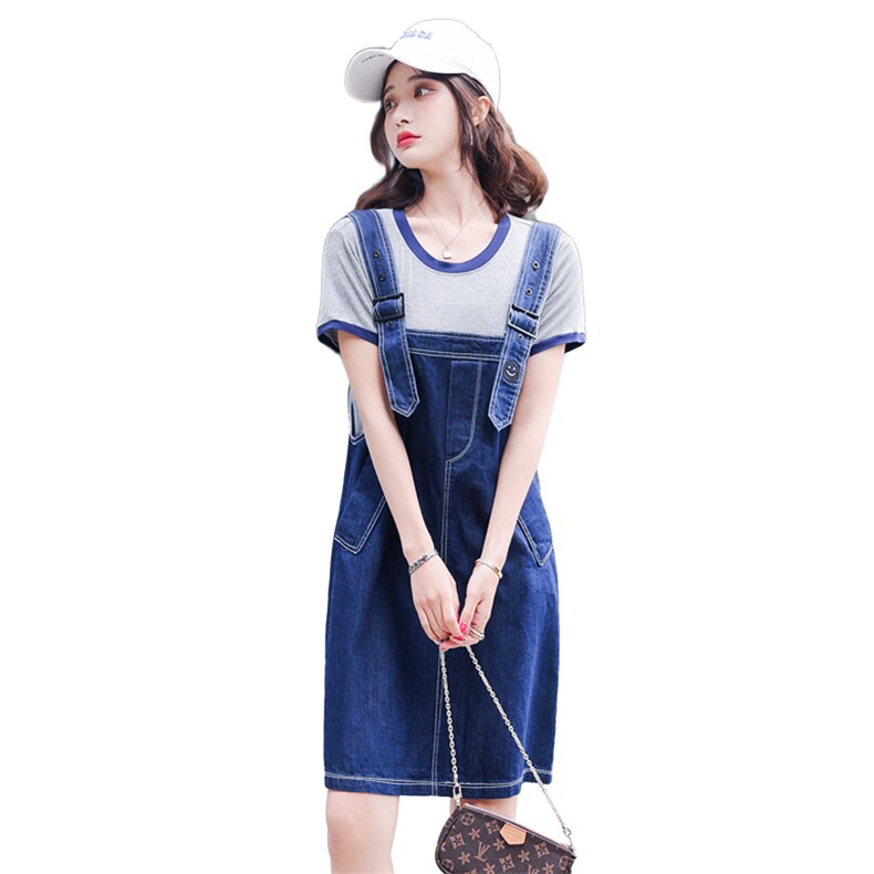 工装牛仔背带裙女夏季2025新款洋气减龄显瘦小个子连衣裙两件套装,女装套装/套裙,慧尚依恋