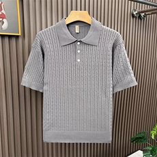 重磅和纸纱Polo领绞花短袖女25新款纯色系休闲T恤上衣ST648-P47，男装T恤，星座412-3