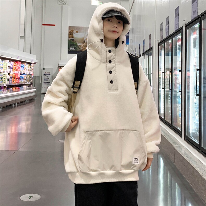 2023秋冬中性羊羔绒上衣潮百搭连帽卫衣外套男女981-P90控价128,男装卫衣,电商A441-1
