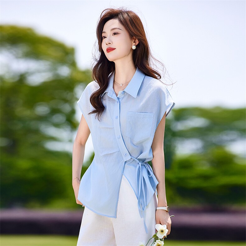 时尚休闲女夏季薄款2025新款高级感减龄短袖衬衫阔腿裤,女装衬衫,靓衣阁