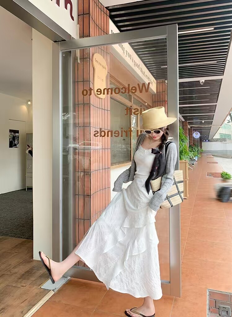 春夏气质显瘦高腰不规则显瘦蛋糕长裙,女装连衣裙,湘姗