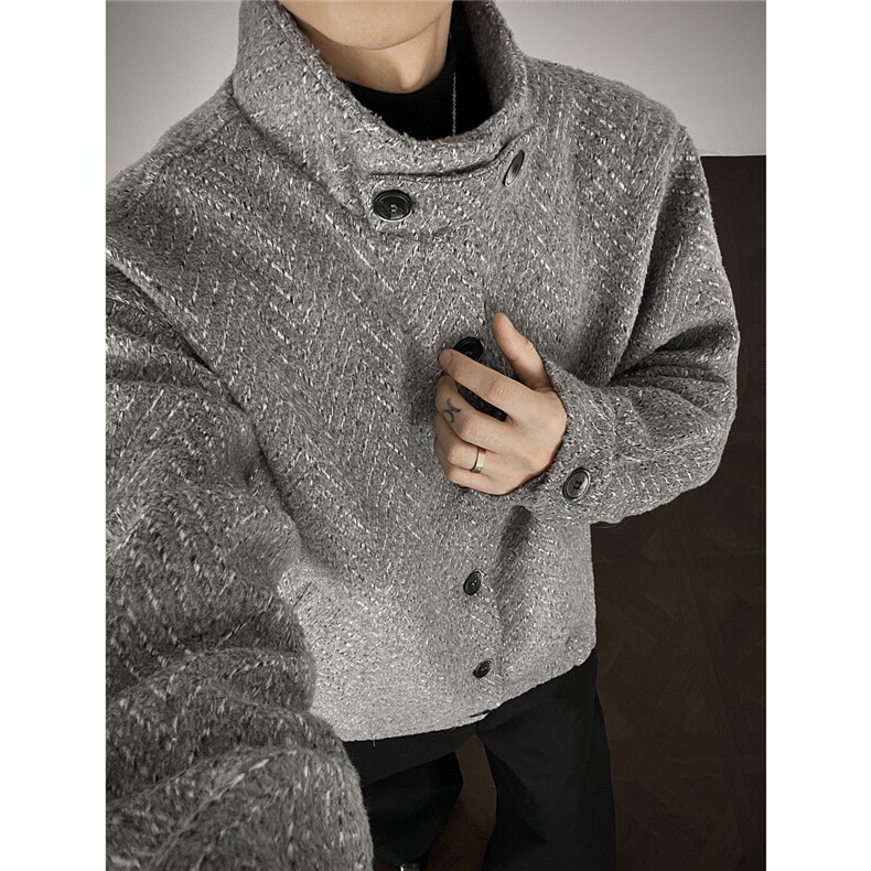 鱼骨条纹呢子内胆加棉加厚棉衣宽松立领棉服A170-N63-P118,男装棉衣,电商A170