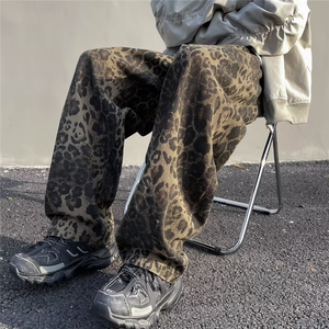 秋款2023新款休闲裤男生潮流直筒豹纹款百搭垂感阔腿长裤~K28144图片