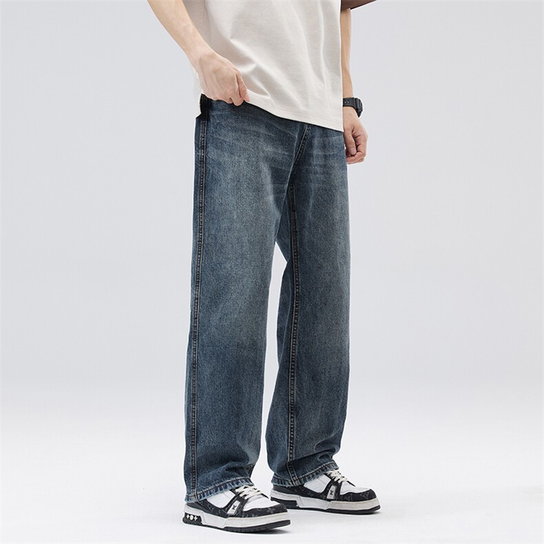 设计感微喇牛仔裤男春夏高街复古显高显瘦直筒阔腿裤潮DY90-P75图片