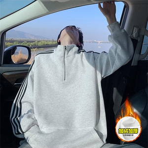 480G重磅加绒硬挺boxy男女秋冬美式高街结构宽松织带立领卫衣外套,女装短外套,电商A486-1