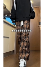 随性格纹抽绳阔腿裤宽松直筒垂感休闲街头百搭裤K640TP38，男装休闲裤，电商A102B