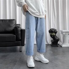 网红潮牌牛仔裤男直筒宽松超火裤子潮百搭工装阔腿长裤K1012-P40，男装牛仔裤，星座610（原A335）