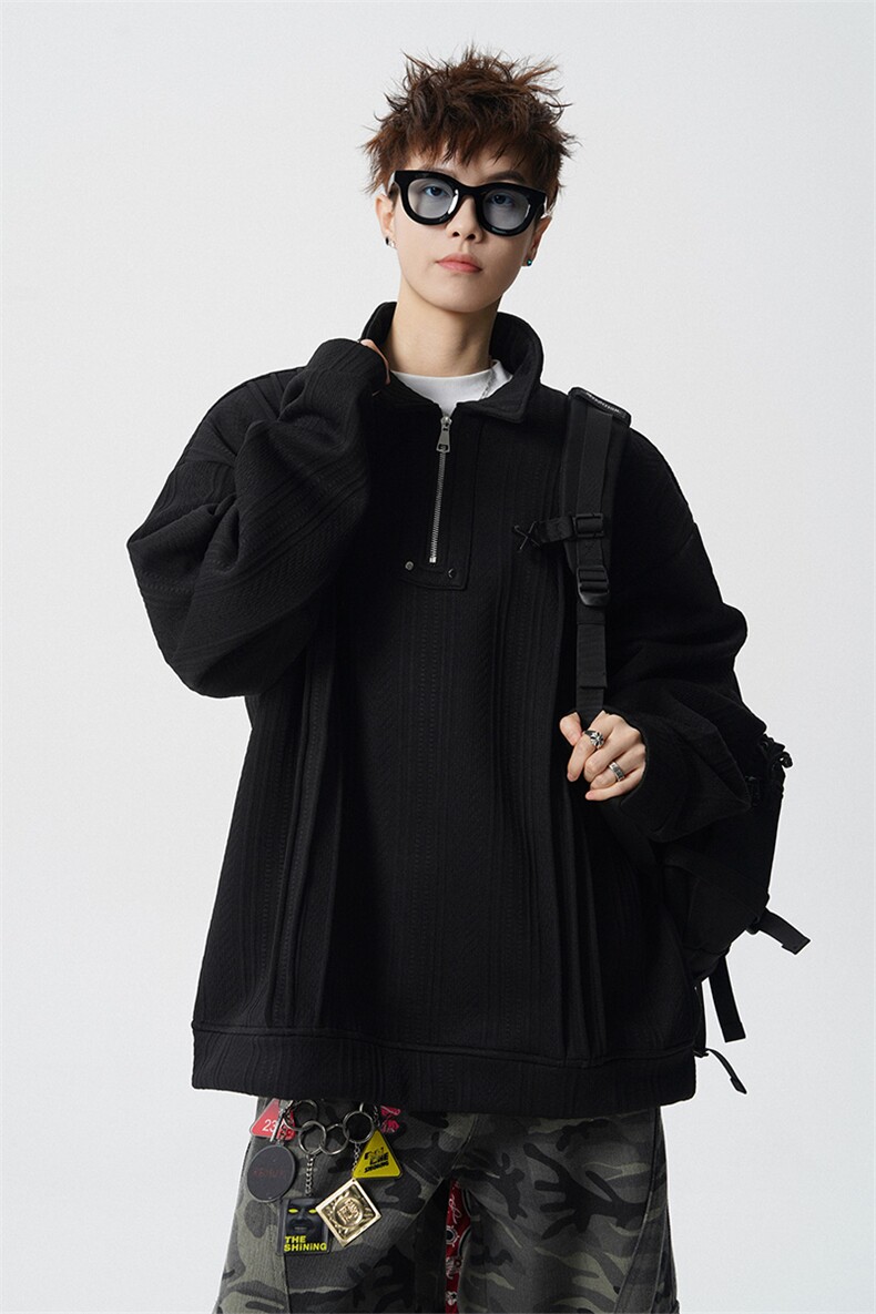 现货WY10167-特P45控88新款高品质大码百搭宽松半拉链卫衣男,男装卫衣,电商A059