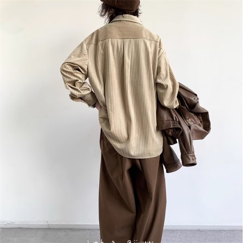 春秋日系复古港风条纹长袖衬衫男女学院风宽松休闲衬衣LJ211-P45,男装衬衫,星座1008