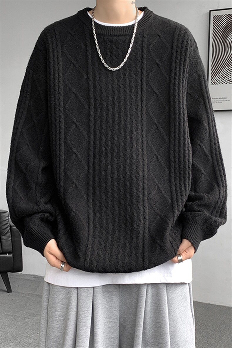 8XL-M圆领毛衣男秋冬季宽松慵懒套头麻花针织衫毛线衣MY19005P68,男装针织衫/毛衣,电商B312