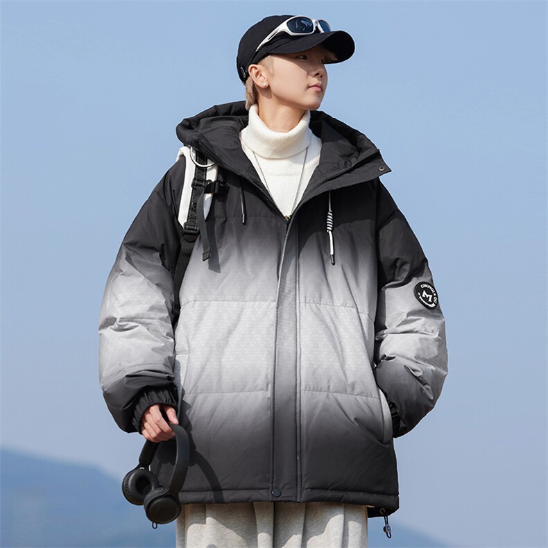 雪景冬季防寒白鸭绒连帽渐变色男士羽绒服外套大衣 Y90313 P228图片