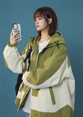 现货中性春季宽松拼接夹克潮休闲连帽冲锋衣XZ811A-JK3014-P88，男装夹克，星座811A