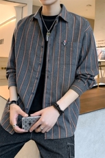 加绒加厚冬季休闲衬衫男长袖保暖条纹衬衣DS604T，男装衬衫，电商A102