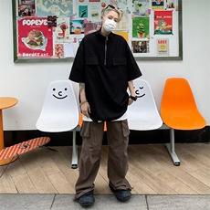 高级感半拉链短袖男款日式复古口袋设计衬衫P32，男装衬衫，星座1116-2