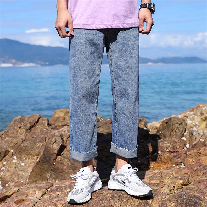 2021港风春夏男牛仔裤宽松直筒阔腿老爹裤流苏九分牛仔N,男装牛仔裤,星座1013-1