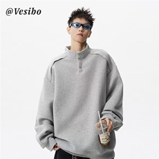 1506/QW0420/P44潮牌港风拼色长袖Polo衫男刺绣字母半拉链卫衣，男装Polo衫，星座1506