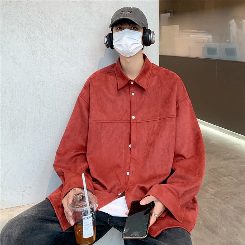 港风咖啡厅麂皮绒长袖翻领衬衫S70P48控68,男装衬衫,电商A247