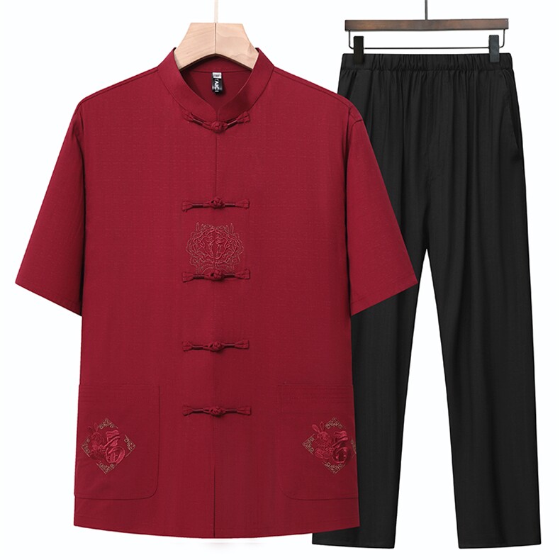 2026年夏季新款中老年薄款短袖套装风爸爸唐装TR2307-P125，男装T恤，星座1105-3