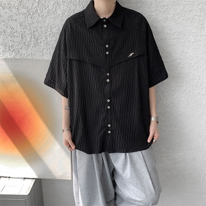 CS1140特-特批40  控78 肌理纹oversize宽松情侣短袖短袖大码衬衫图片