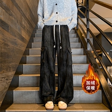 秋冬扎染加绒加厚大口袋工装裤灯芯绒休闲裤A583特P45控78，男装工装外套，电商A309