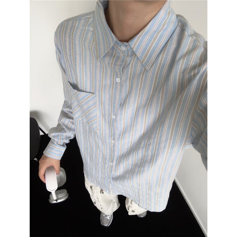 日系百搭条纹衬衫男春季新款韩系宽松休闲长袖衬衣外套情侣,男装衬衫,星座506A