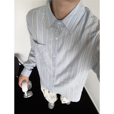 日系百搭条纹衬衫男春季新款韩系宽松休闲长袖衬衣外套情侣，男装衬衫，星座506A
