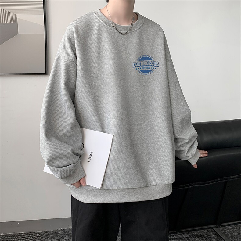 5XL华夫格卫衣男大码胖子圆领长袖t恤HW76395-P30加绒款-P40,男装卫衣,电商A040