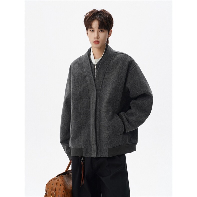 假两件短款毛呢立领夹克男外套韩系呢子上衣星座812-JK29-P128，男装夹克，星座812