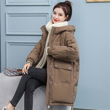 2020冬季新款优雅时尚气质中长款连帽保暖舒适棉衣，女装棉衣/棉服，千千佰惠