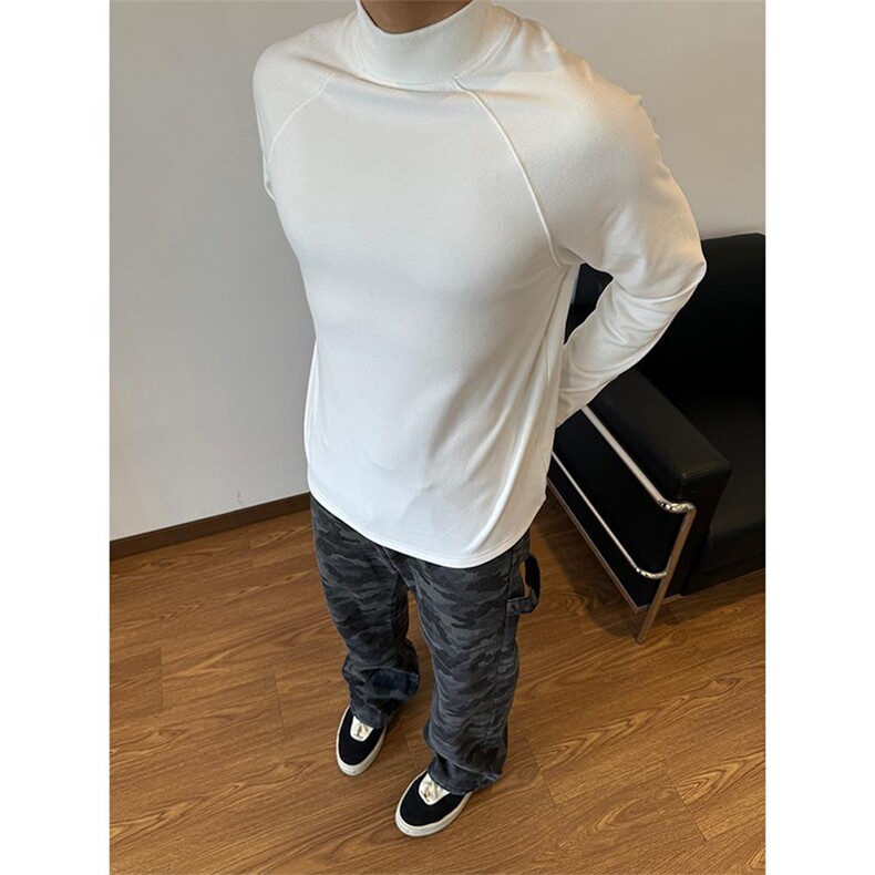 秋冬新款港风美式拼接款高领T恤打底衫男 XZ213-V007-P30控48图片